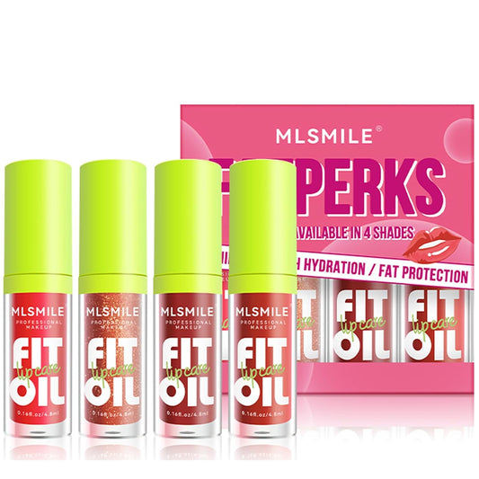 4 Colors Lip Oil Lip Glaze,Fat Lip Oil Drip,Big Brush Head Hydrating Lip Glow Oil, Moisturizing Lip Gloss Plumping, Long Lasting Nourishing Fresh Clear Lip Care-B
